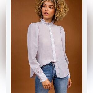 Naked Zebra Striped Button Down Ruffle Collar Shirt
